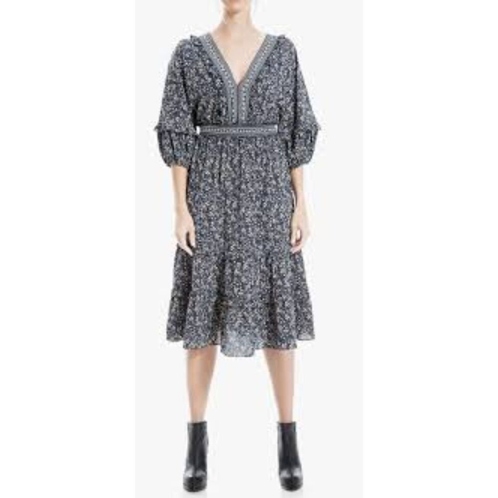 New NWT Max Studio V Neck Empire Waist Tiered Dress Large L